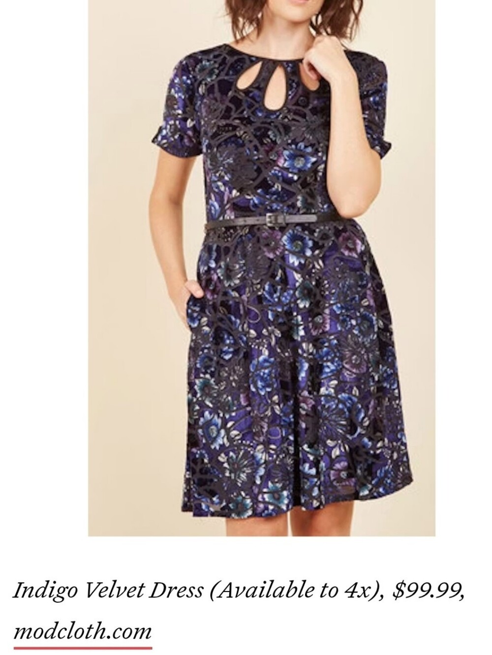 ModCloth Indigo Black Floral Velvet A-line Dress with Blue & Purple Accents